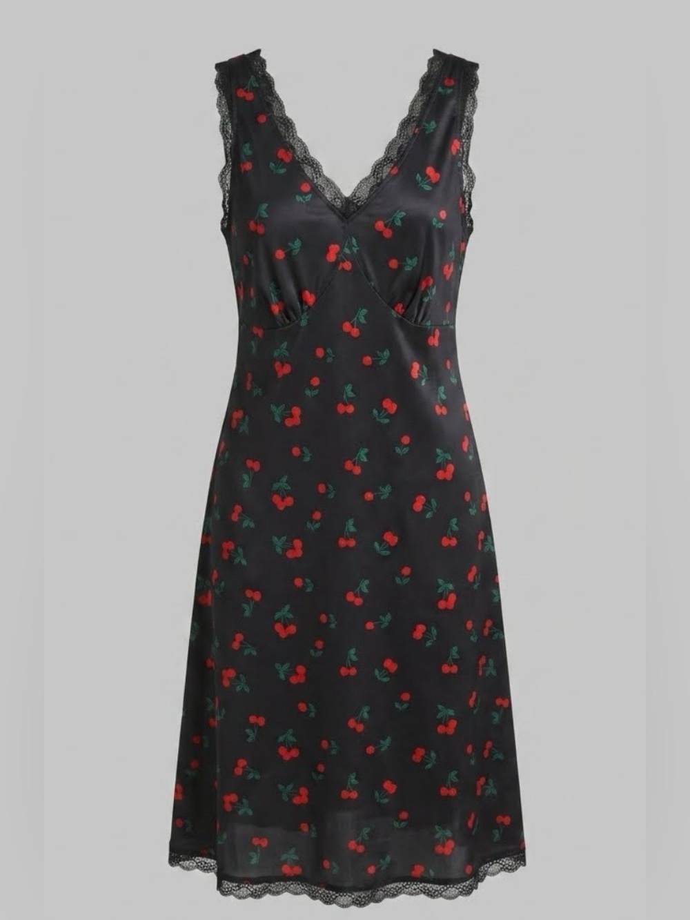 Cider NWT Black Cherry Print Lace Trim V-Neck Midi Dress Plus Size 1X